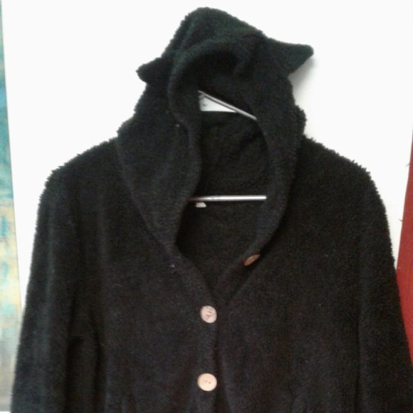 Black cat ear hooded fuzzy jacket - Picture 1 of 4